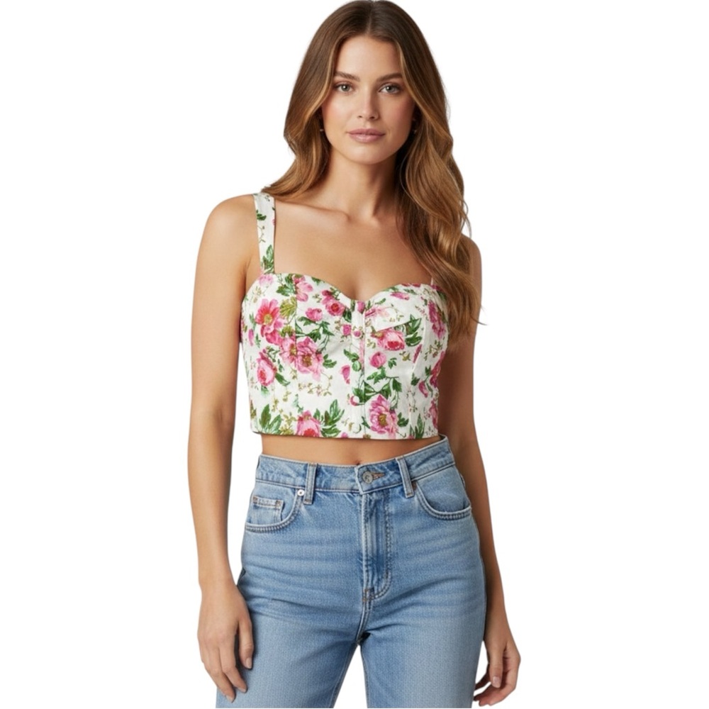 NWT Parisian Floral Roses Crop Bustier Corset Top Size Medium